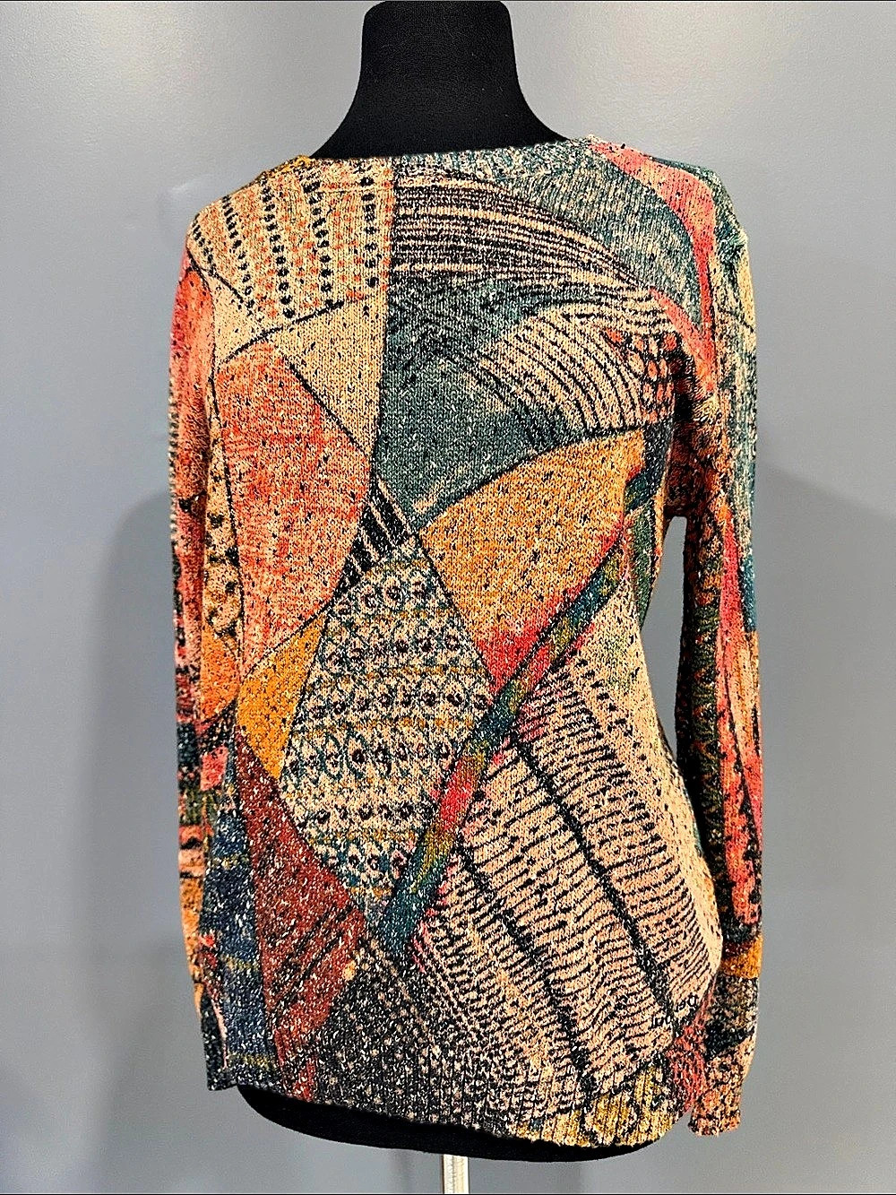 Desigual Geometric Sweater in Orange & Green Size Large Like New